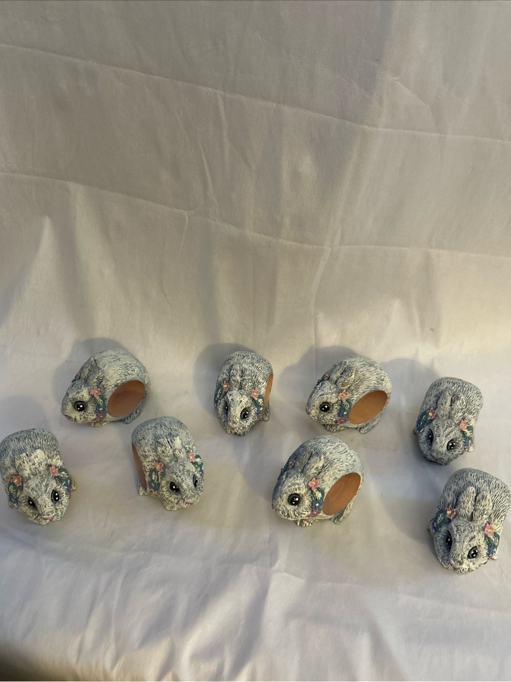 Kurt Adler Easter Bunny Rabbit Resin Napkin Rings Lot Set Of 8 So Cute Big Eyes!